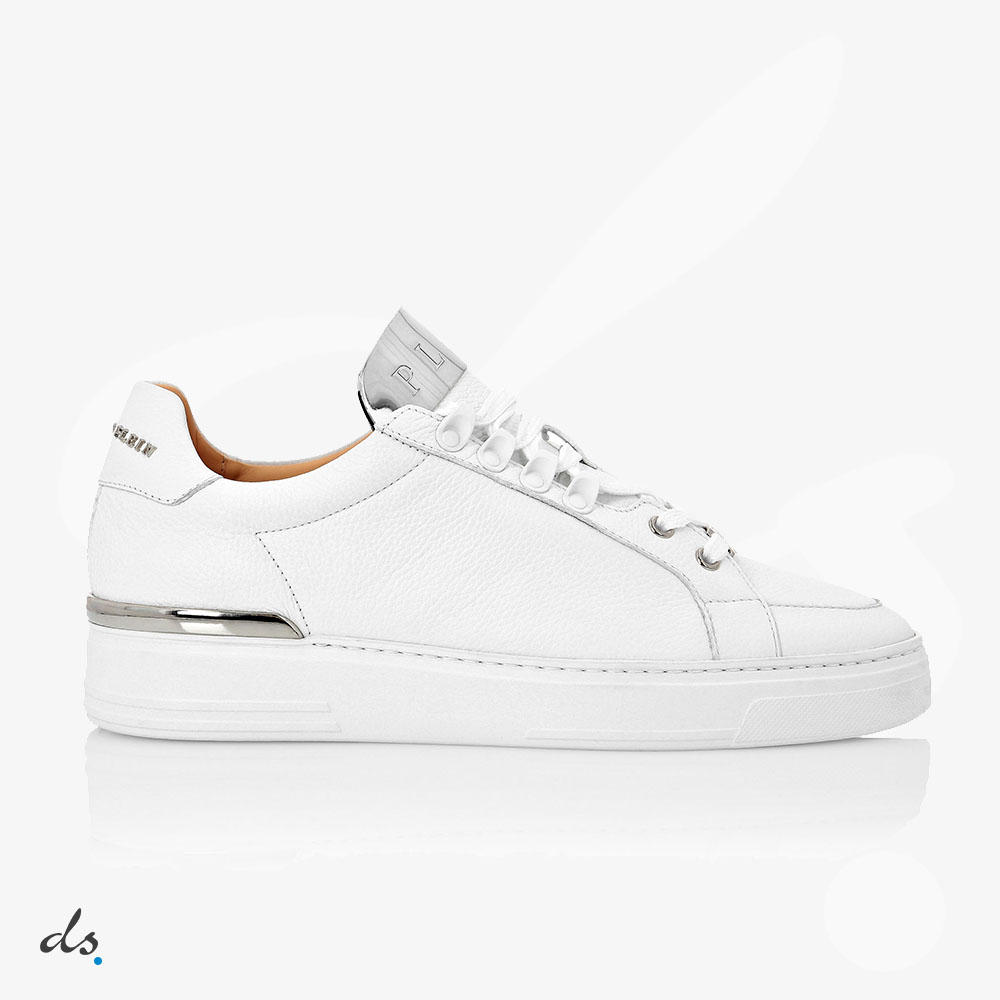 amizing offer PHILIPP PLEIN LEATHER LO-TOP SNEAKERS SILVER $URFER TM WHITE