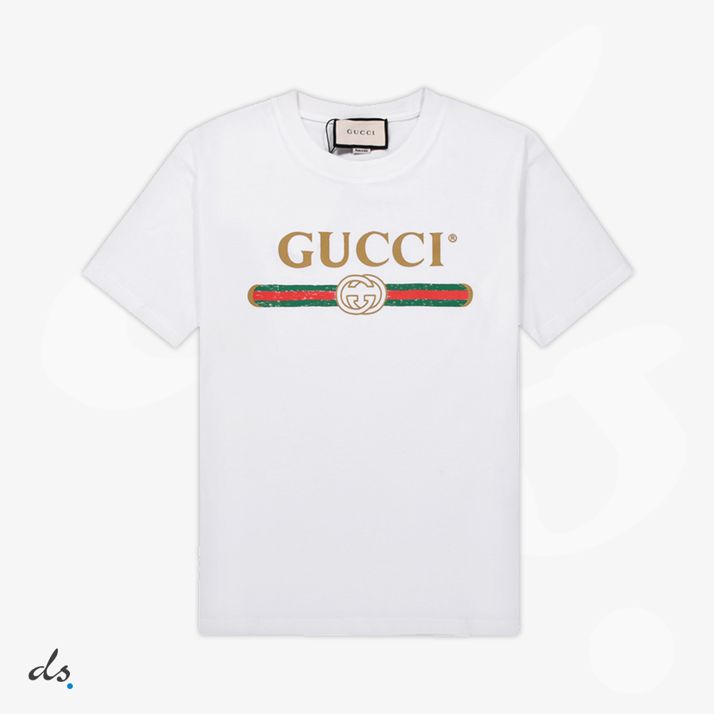 Gucci  Oversize washed T-shirt with Gucci logo White (1)