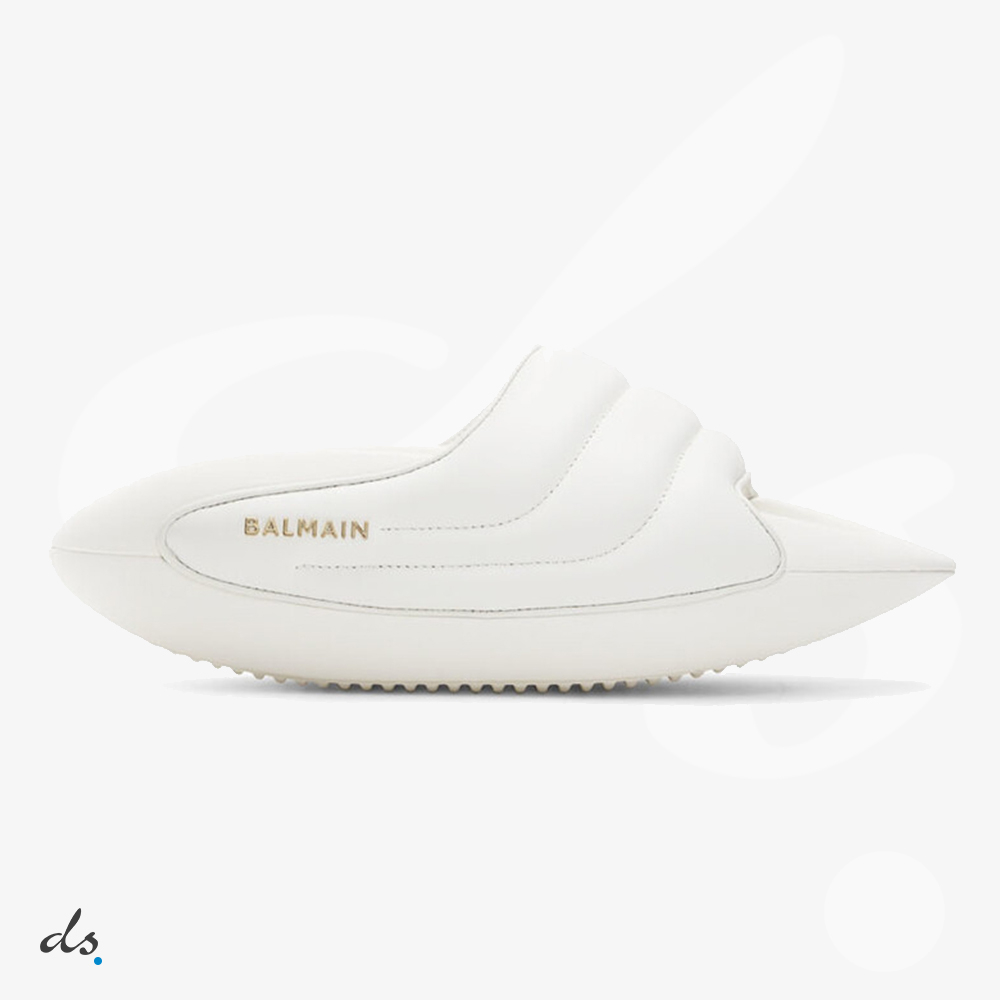 Balmain White quilted leather B-IT mules