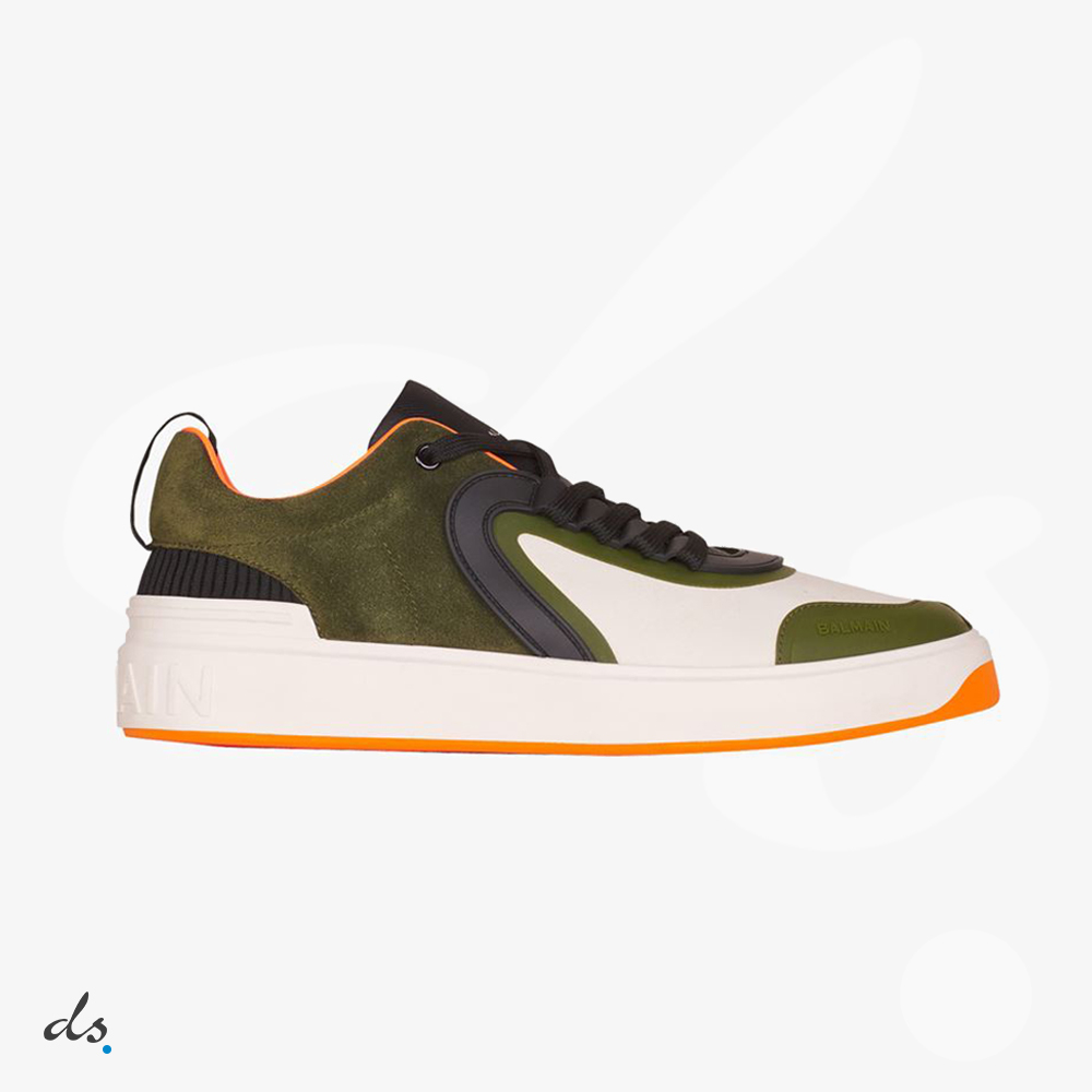 amizing offer Balmain Khaki and white calfskin and suede B-Skate sneakers
