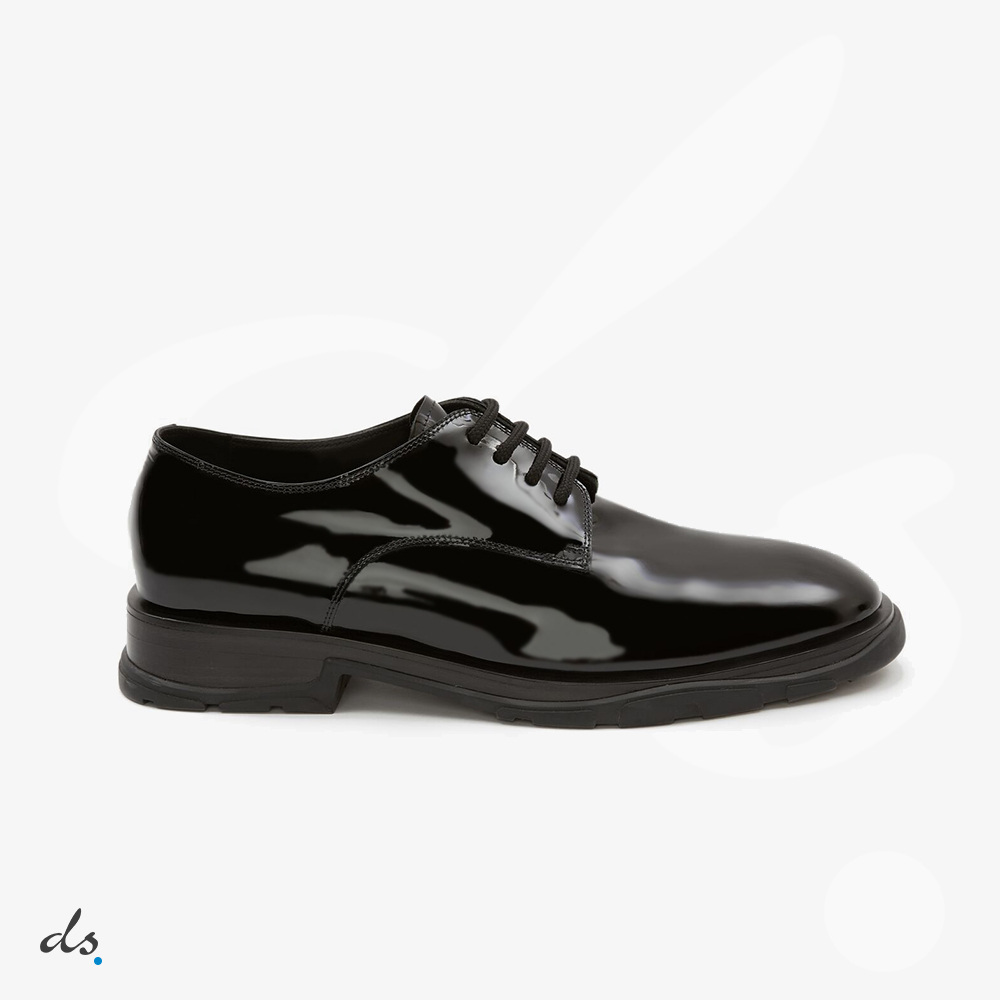 amizing offer Alexander McQueen Mens Slim Tread Lace-up in Shiny Black