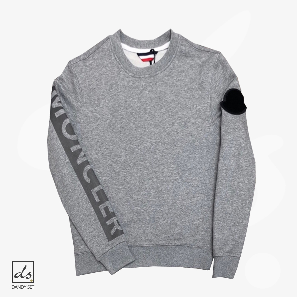 amizing offer Moncler Grey Crewneck Sweater With logo on Sleeves