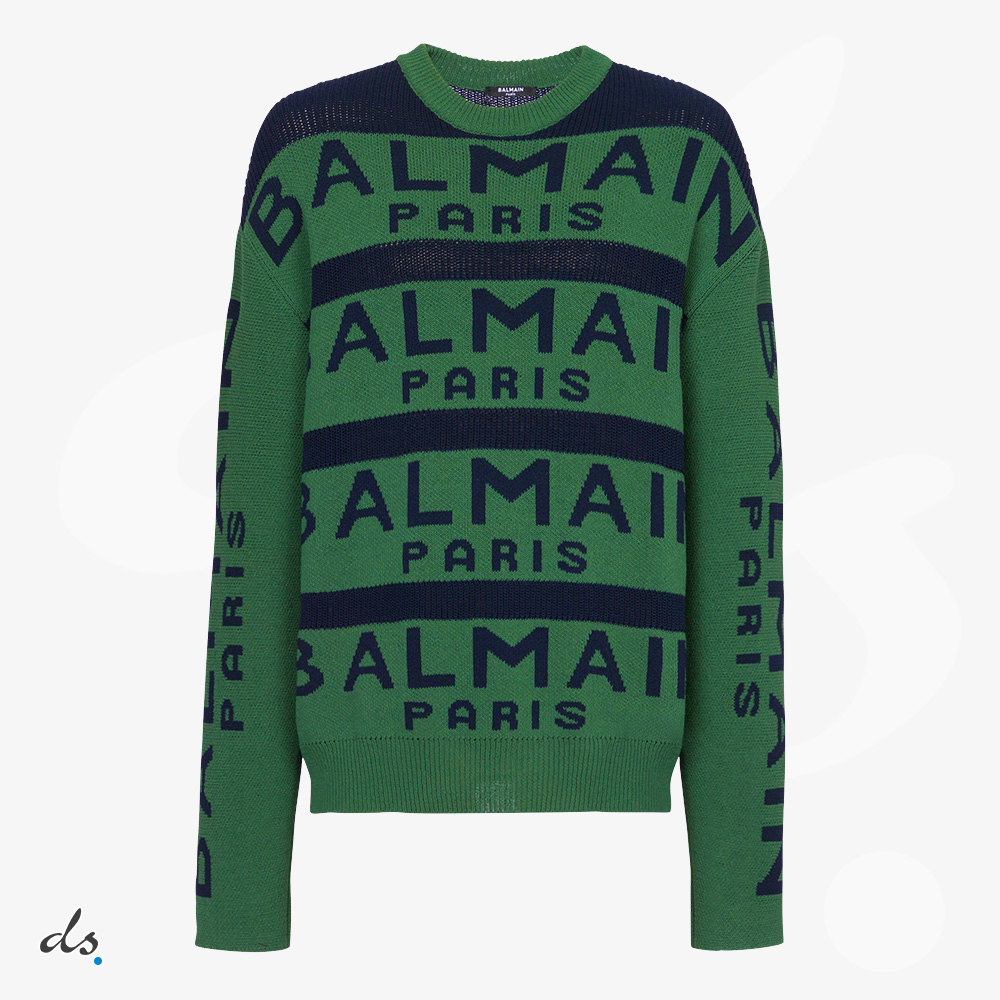 balmain Sweater embroidered with Balmain Paris logo Green (1)