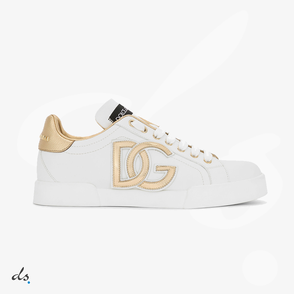 amizing offer Dolce & Gabbana D&G Calfskin Portofino sneakers with DG logo Gold