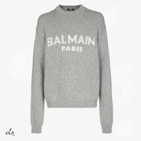balmain Wool sweater with Balmain Paris logo Grey