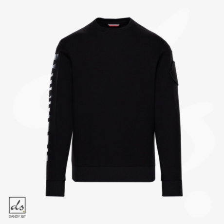 Moncler Black Crewneck Sweater With logo on Sleeves