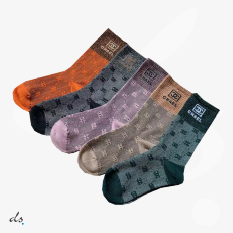 CHANEL ONE BOX AND FOUR PAIRS CLASSIC HIGH LENGTH SOCKS