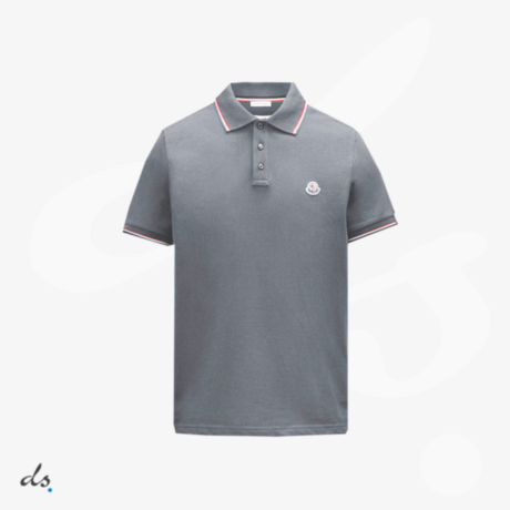 Moncler Logo Polo Shirt Gray With Tricolor Accents