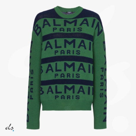 balmain Sweater embroidered with Balmain Paris logo Green