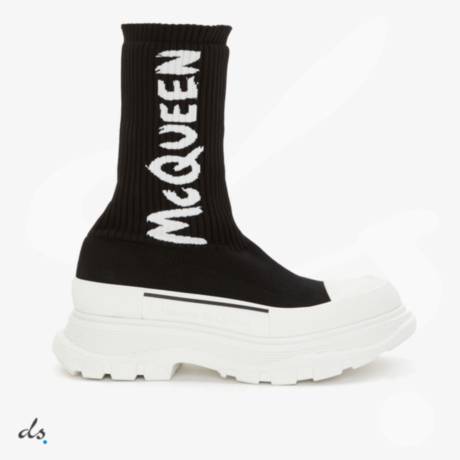 Alexander McQueen Graffiti Knit Tread Slick Boot in Black and white